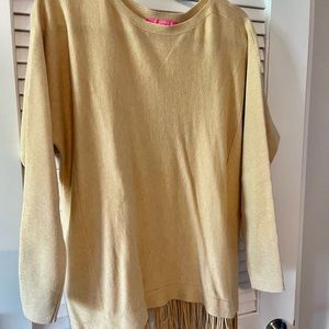 Lilly Pulitzer fringed long sleeve sweater in tan/camel color, Large, EUC